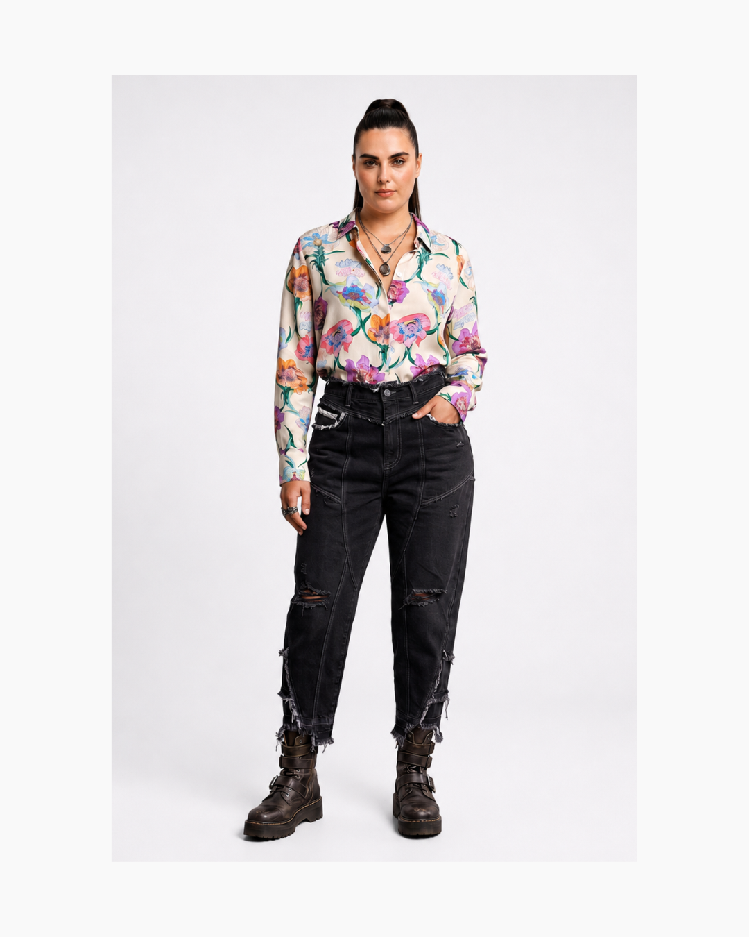 Blusa de seda floreada de manga larga - Jazmin Chebar