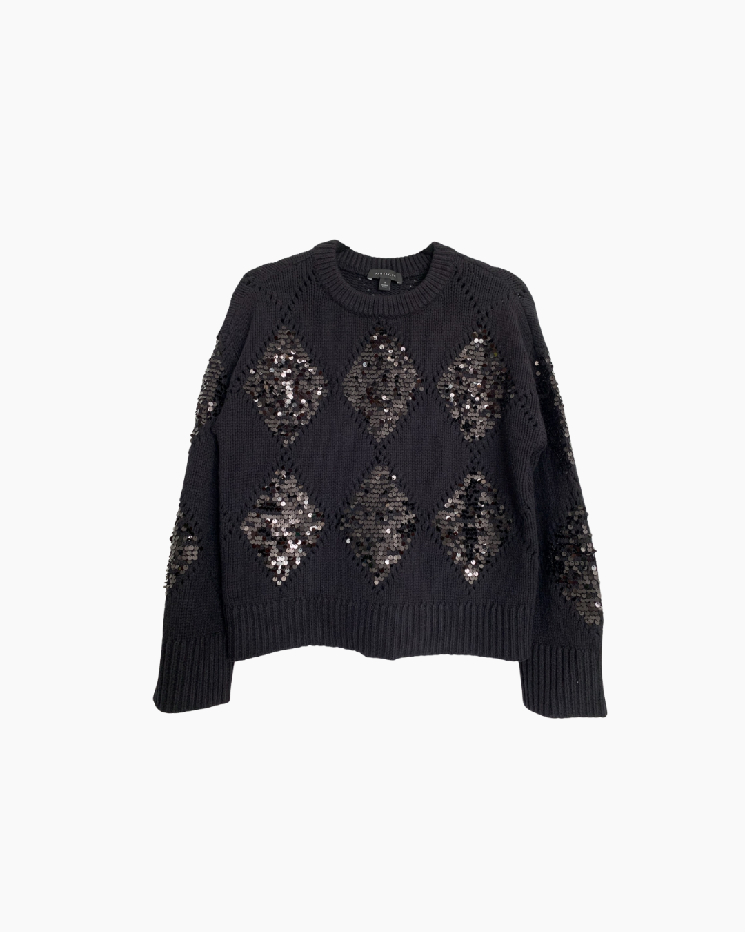 Chompa manga larga negra con lentejuelas - Ann Taylor
