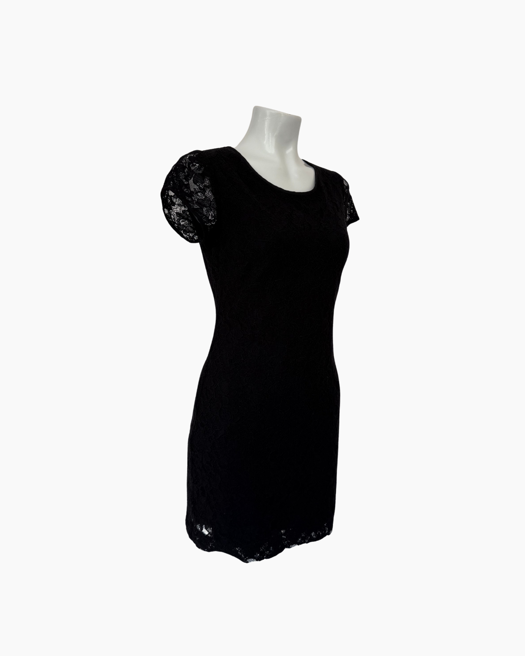 Vestido negro mini de encaje con manga corta - Banana Republic