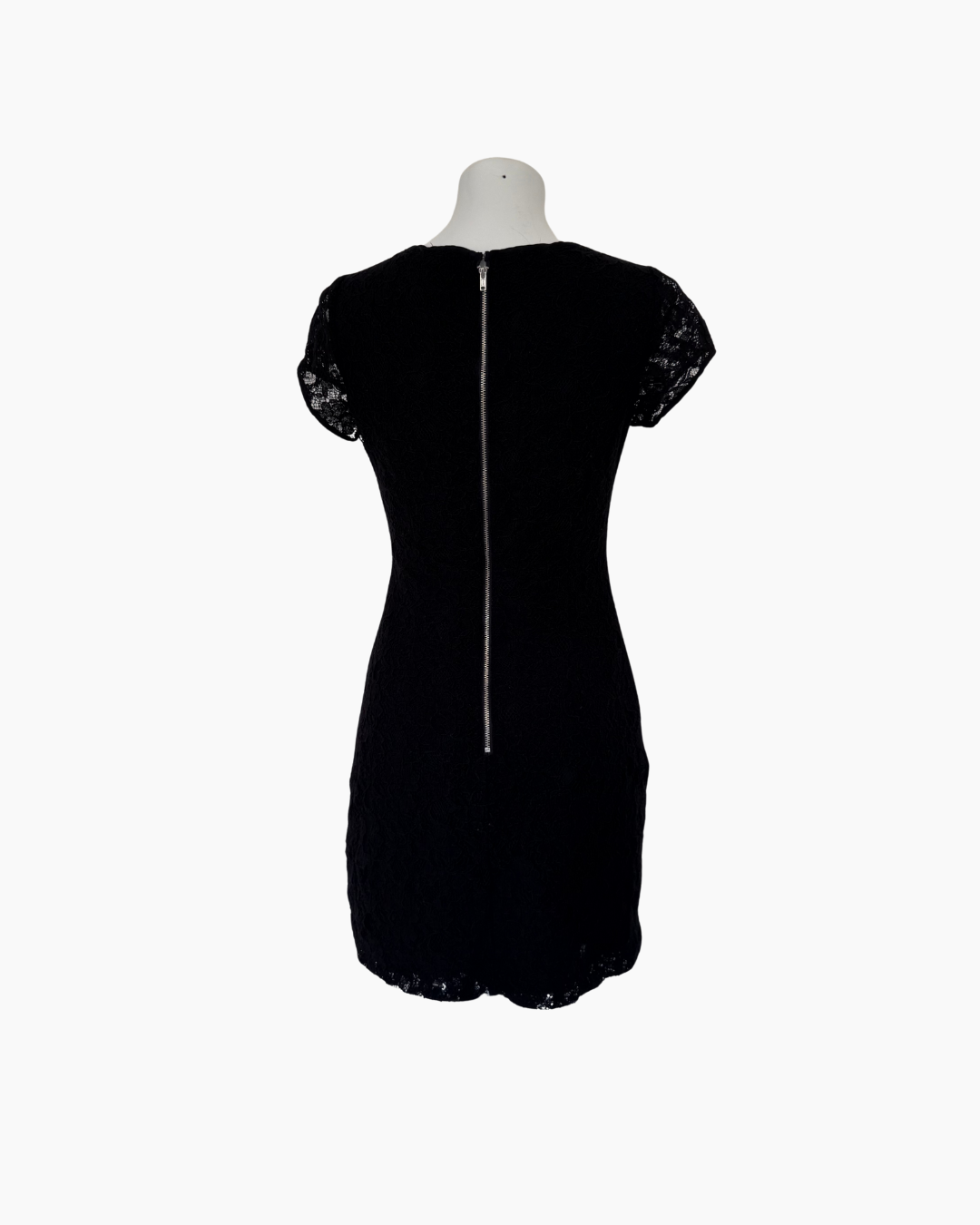 Vestido negro mini de encaje con manga corta - Banana Republic