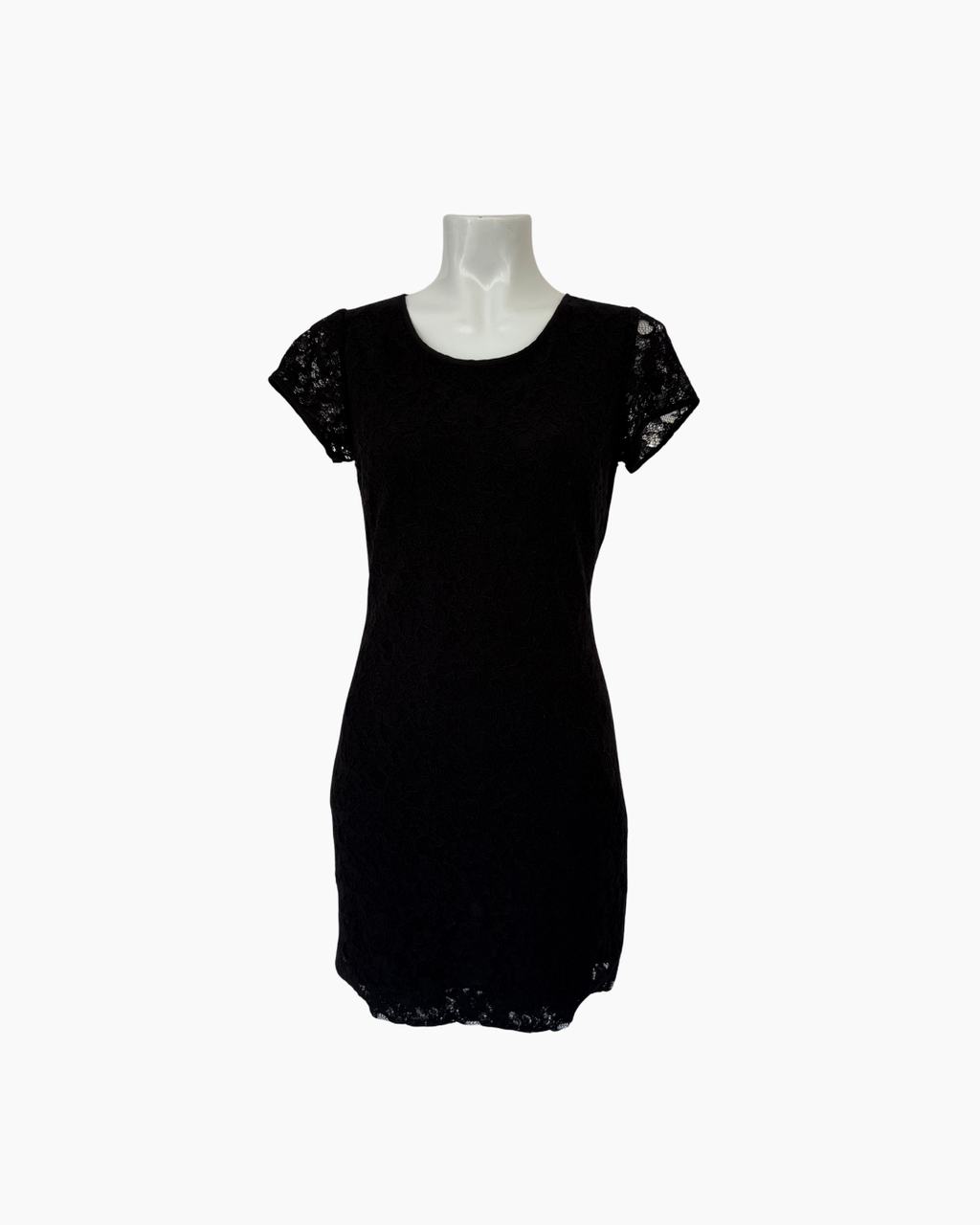 Vestido negro mini de encaje con manga corta - Banana Republic