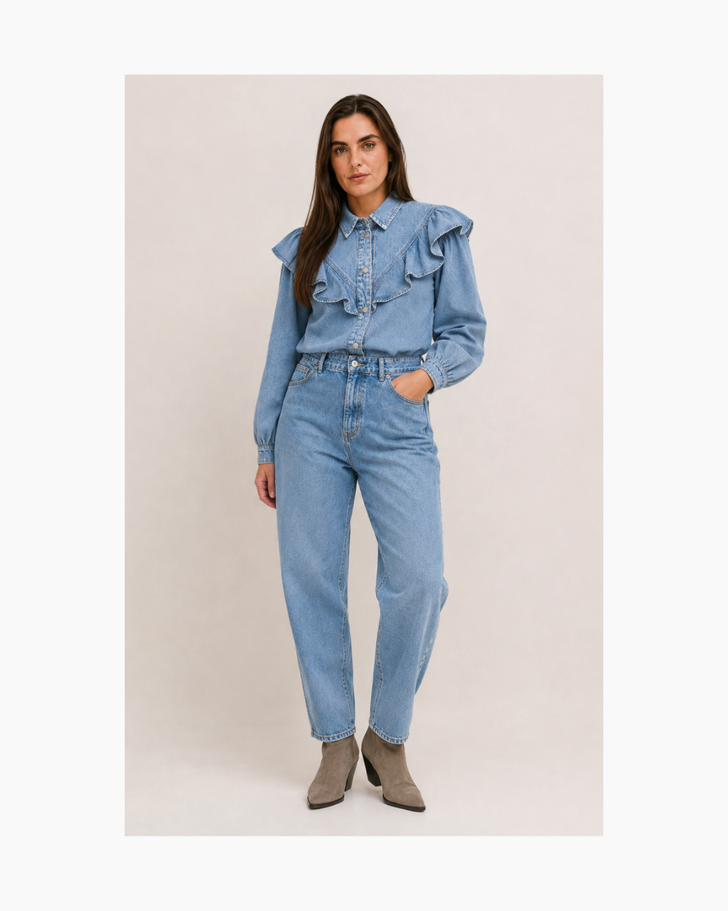 Blusa de manga larga de denim con bobos Basement