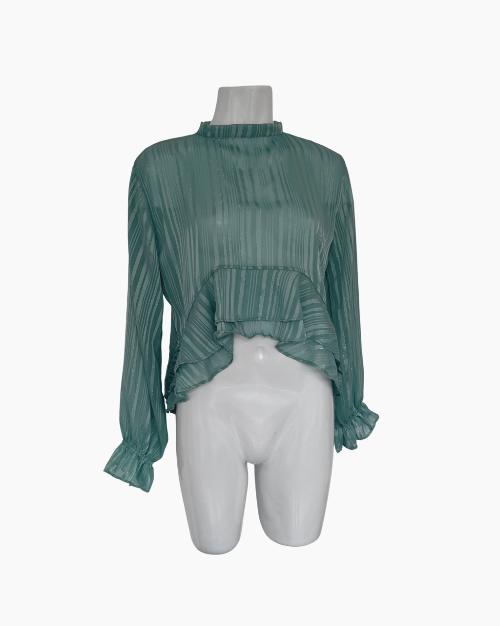 Blusa de gasa manga larga con bobos celeste