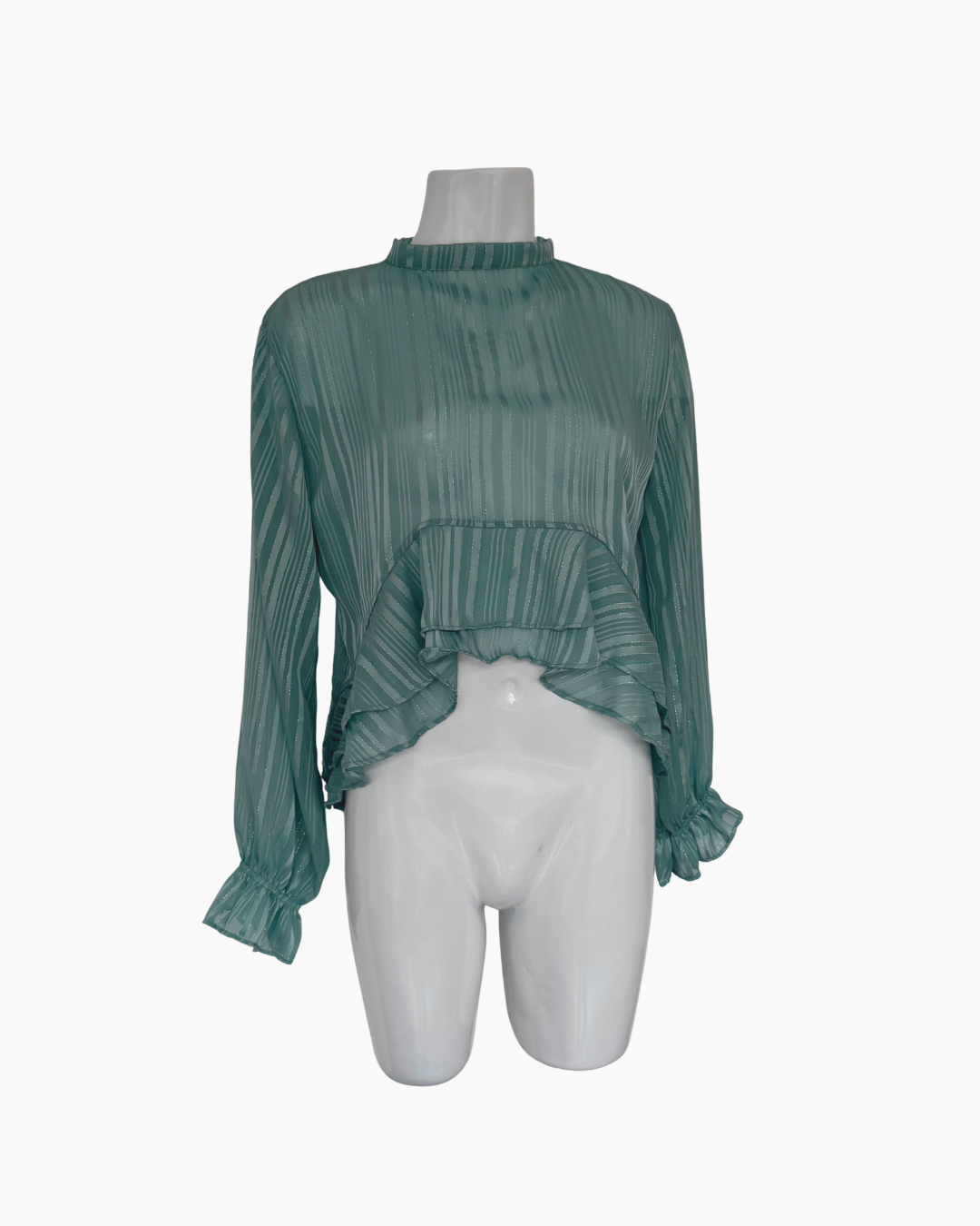 Blusa de gasa manga larga con bobos celeste