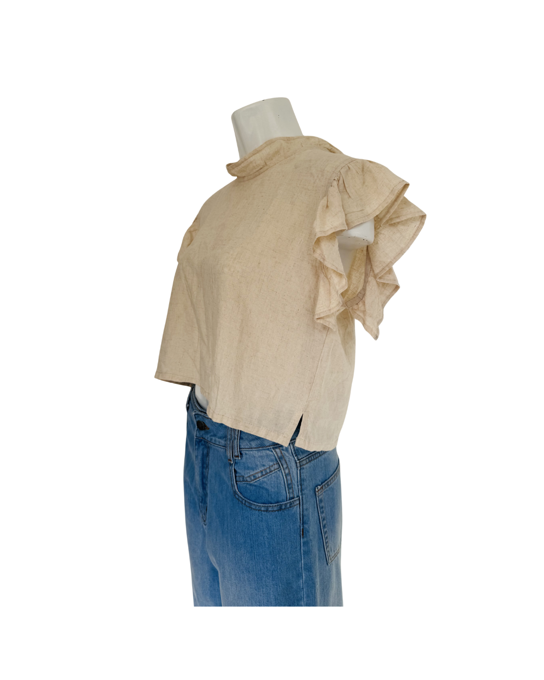 Blusa manga corta de lino beige - S/M