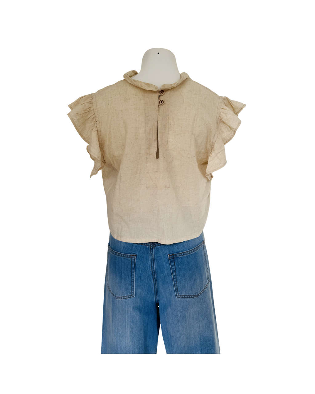 Blusa manga corta de lino beige - S/M