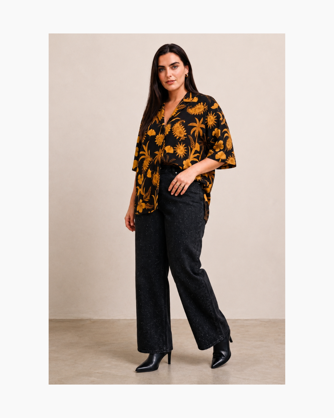 Blusa oversized negro y mostaza - Thea Studio