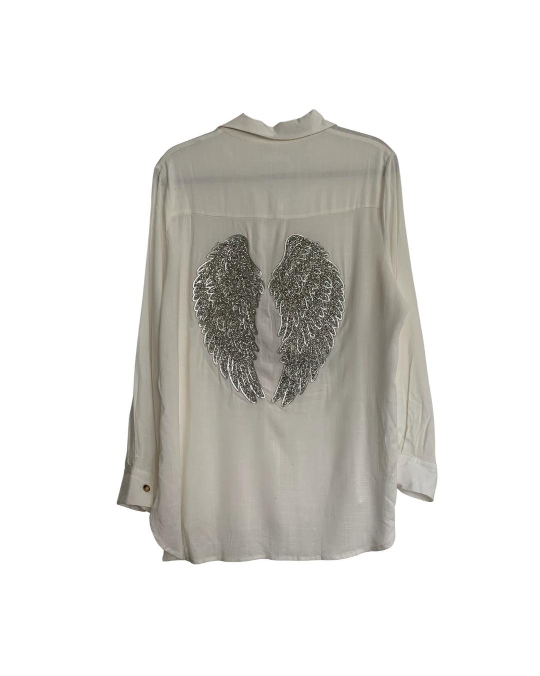 Blusa manga larga hueso de lino con aplicación de lentejuelas - Alma Gemela