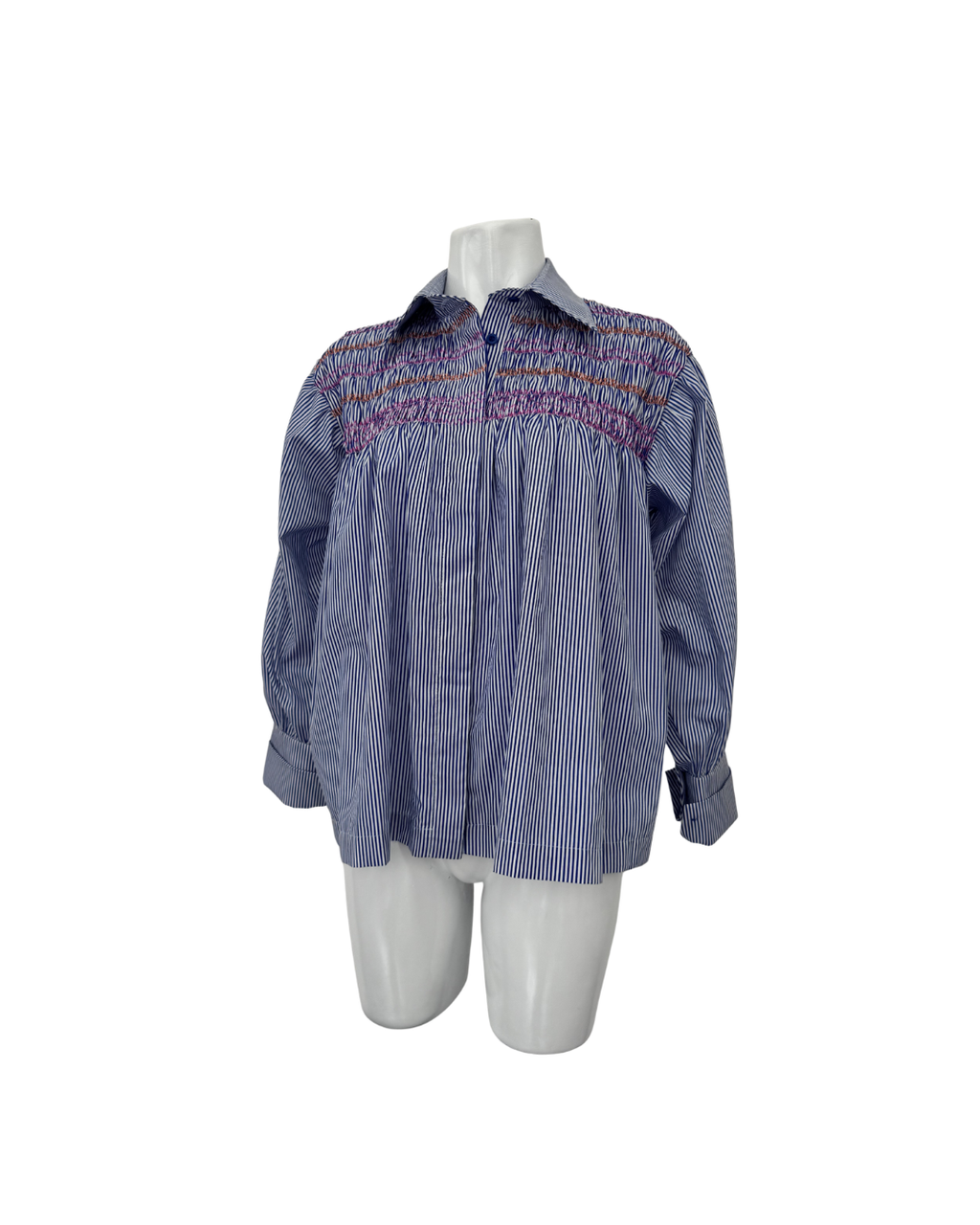 Blusa a rayas con nido de abeja azul y blanco - Cucoa
