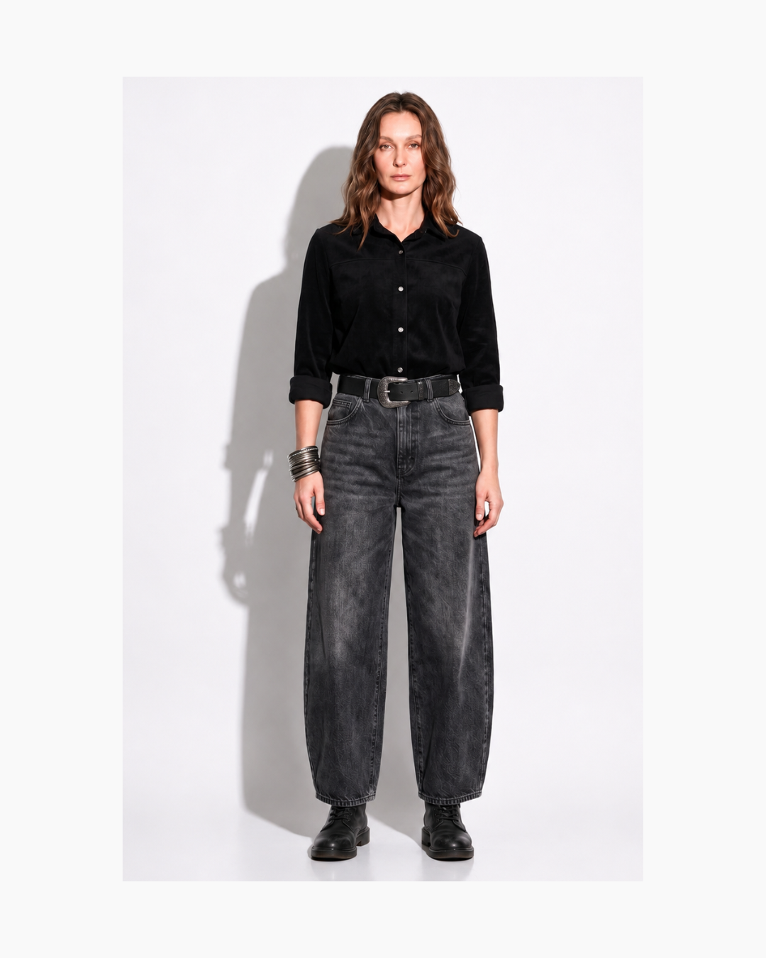 Blusa manga larga con flecos negra - Minimal