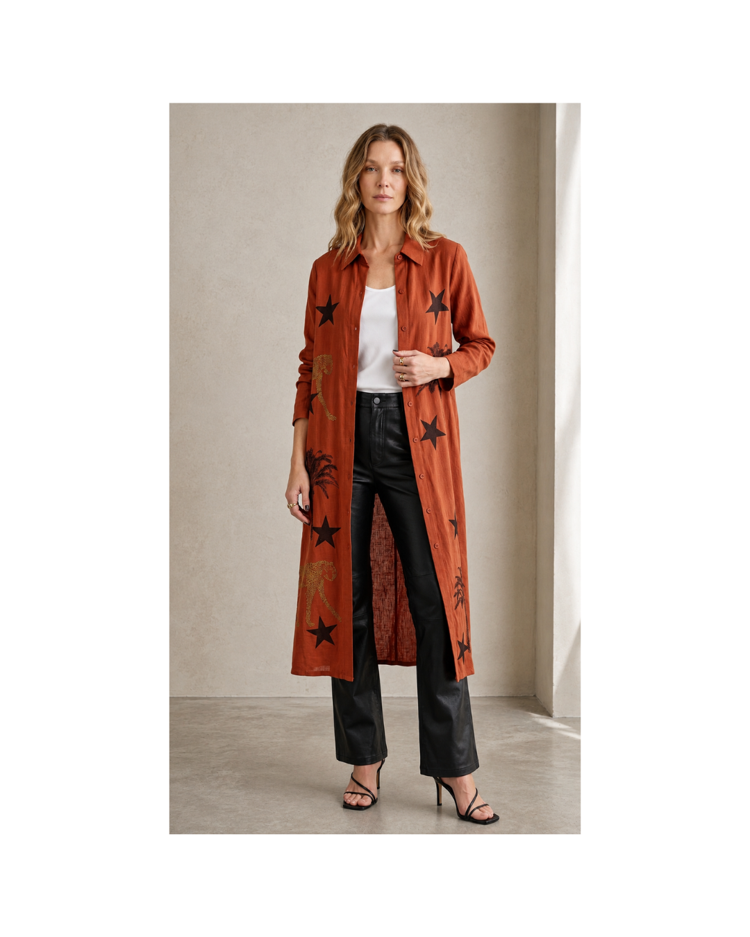 Vestido camisero naranja de lino - Gracia
