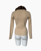 Cardigan de manga larga hueso con cuello de piel Amalfitana