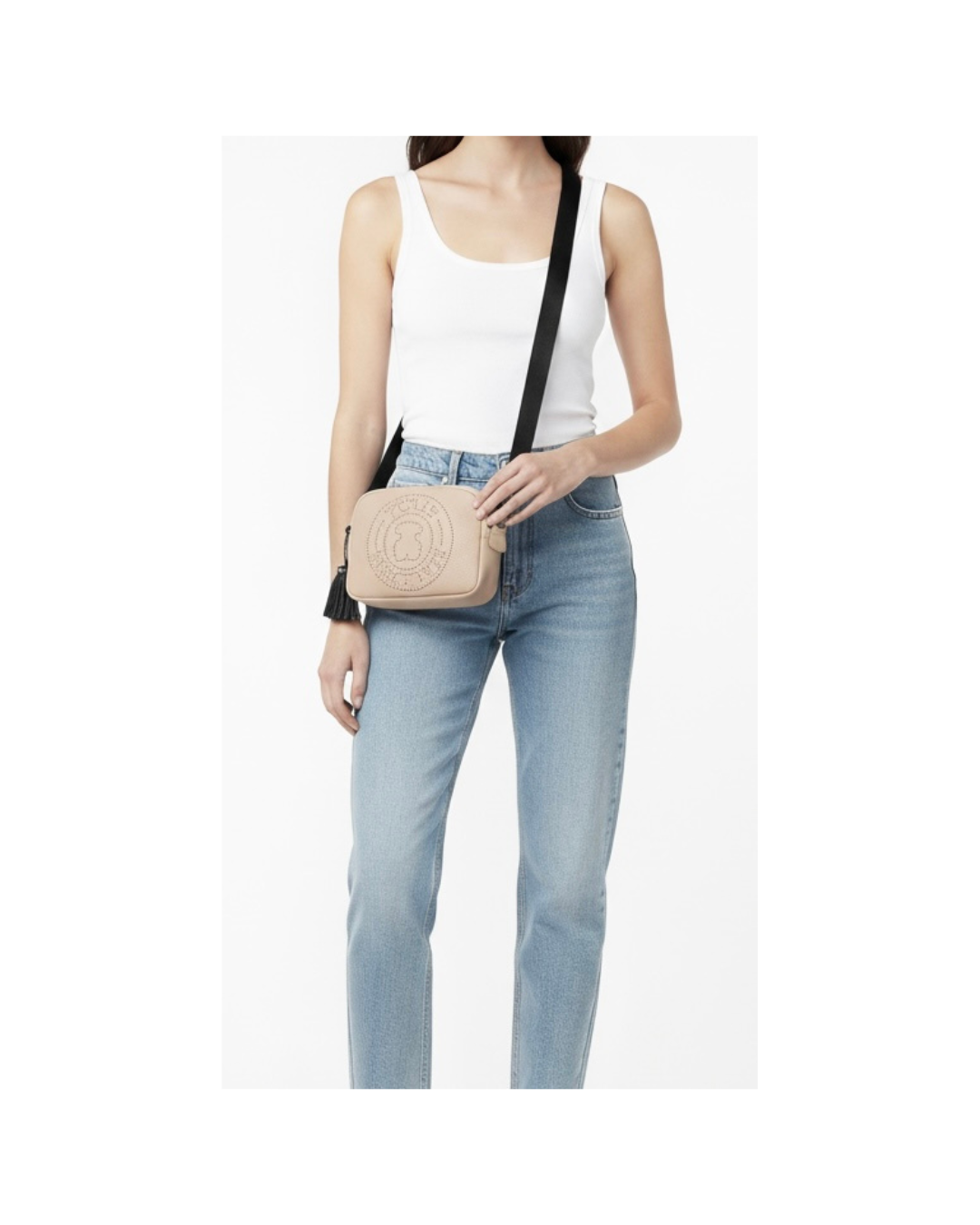 Cartera crossbody de cuero beige - Tous