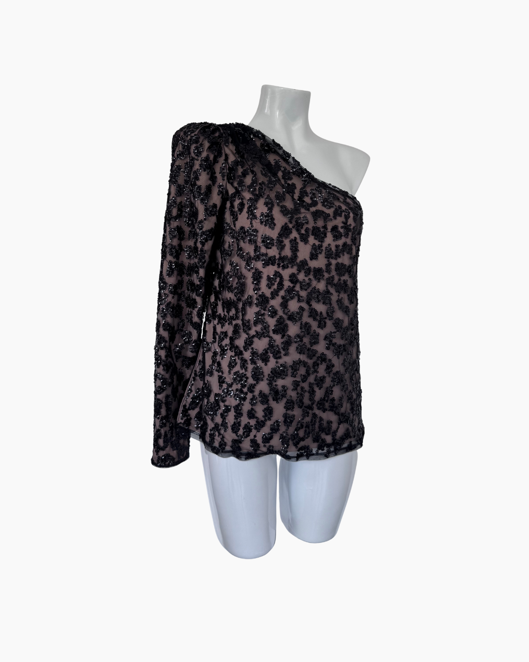 Top negro de lentejuelas de un hombro - Express