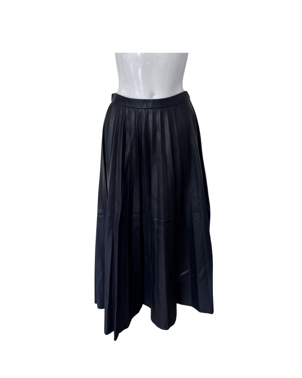 Falda plisada de cuerina negra - Mango