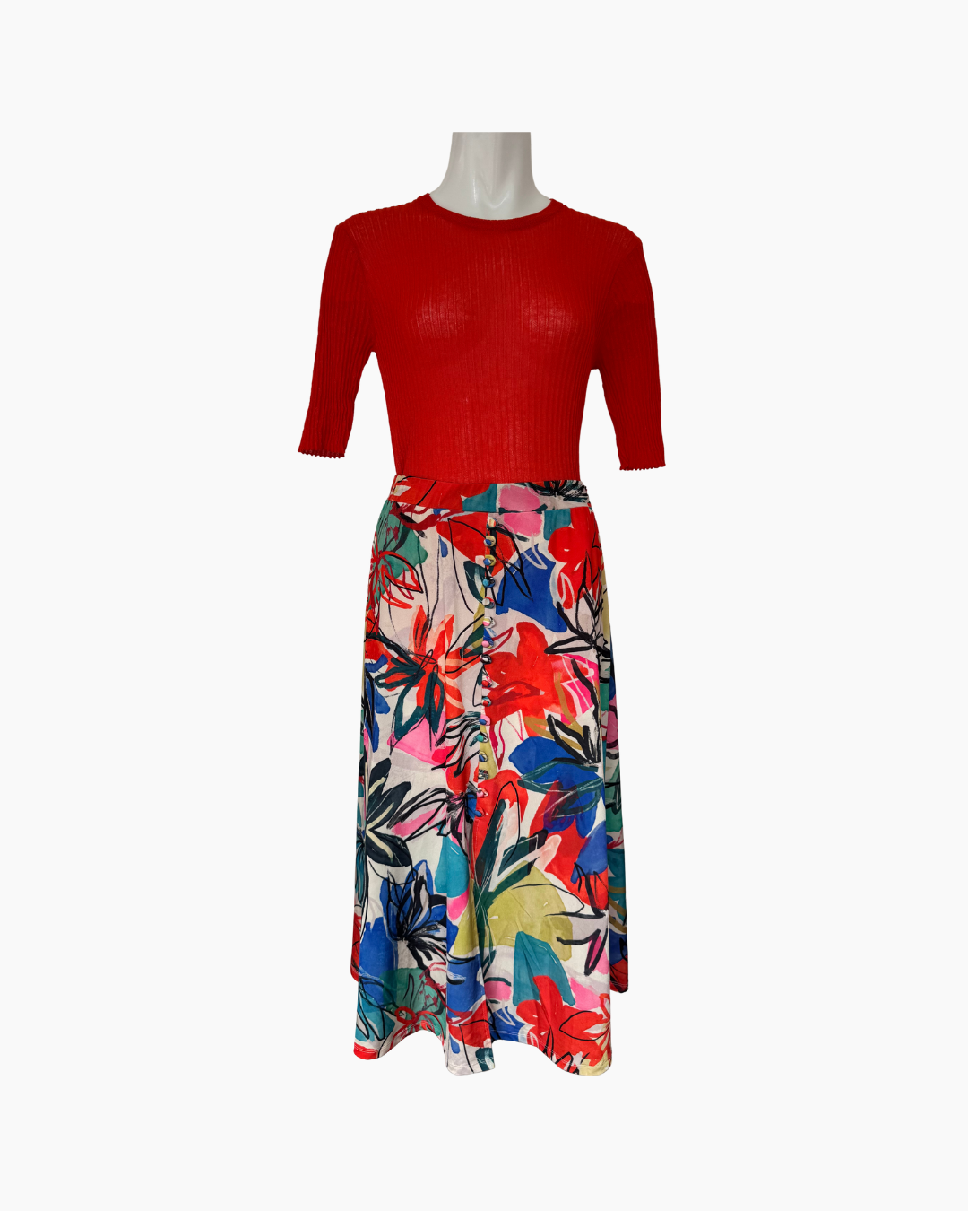 Falda midi multicolor con elastico Zara