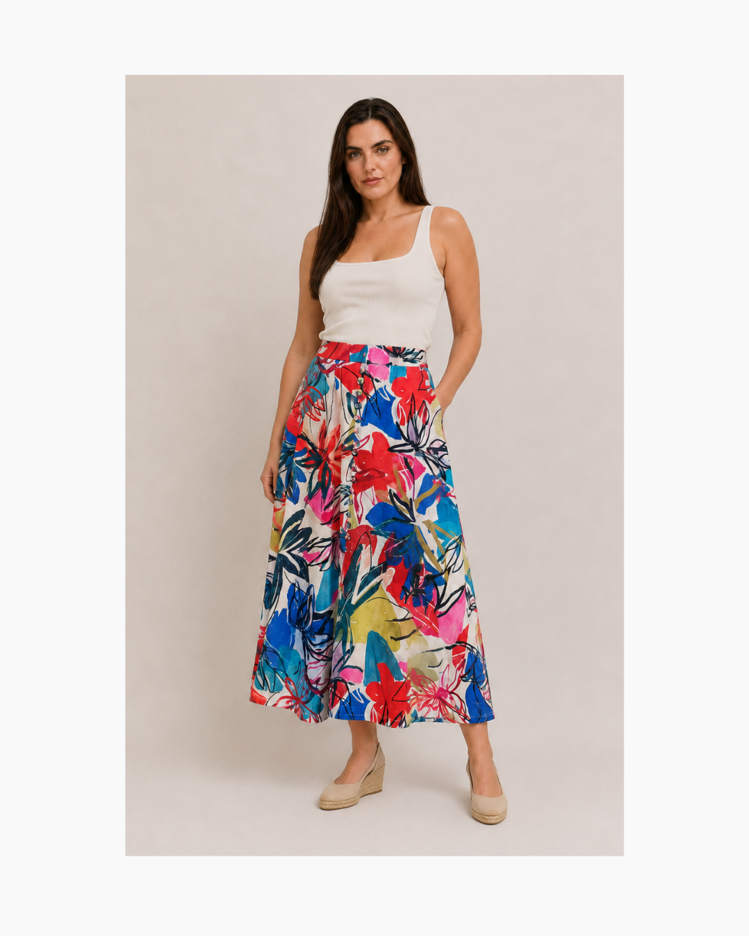 Falda midi multicolor con elastico Zara