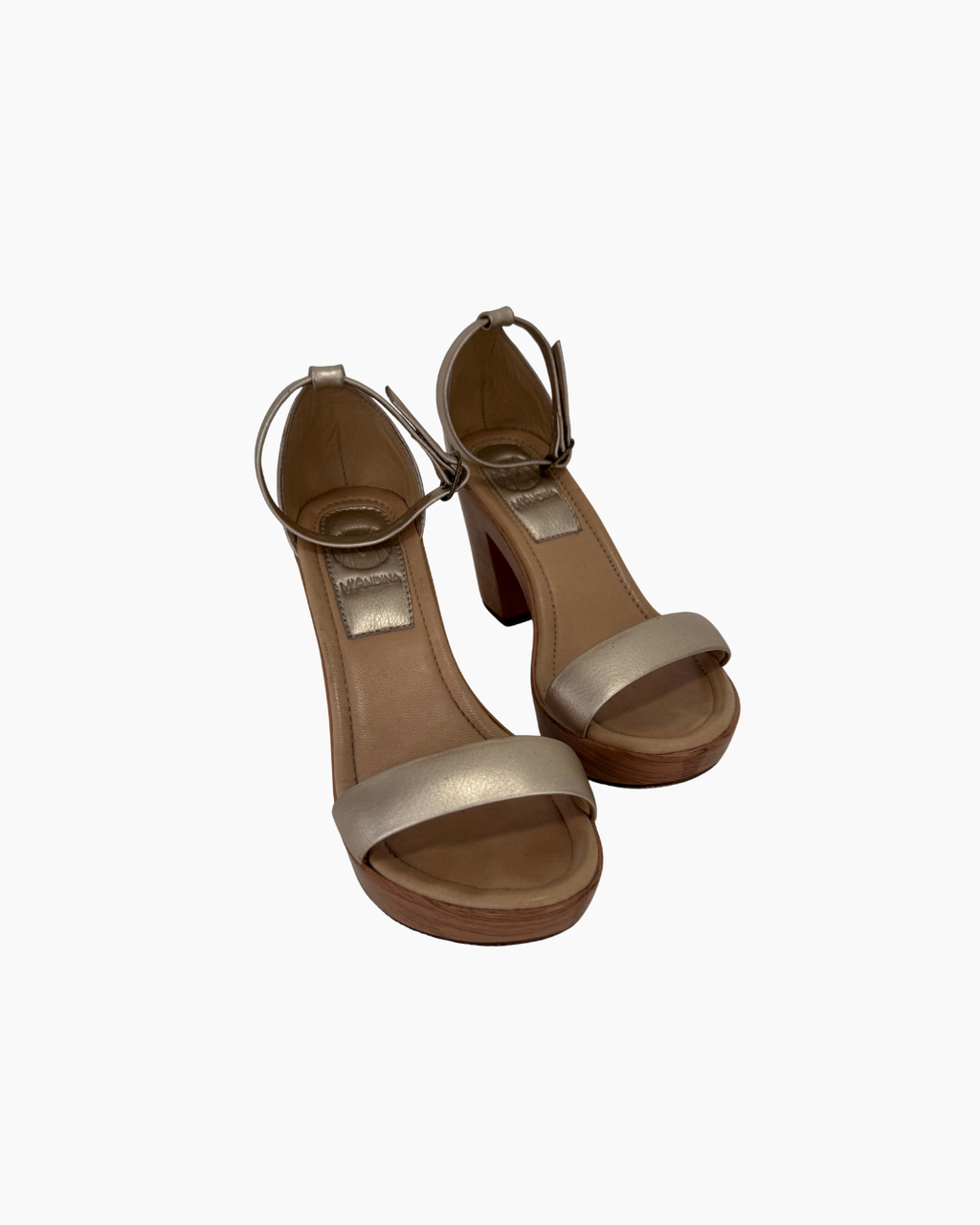 Sandalias doradas de cuero de taco alto - Mandina