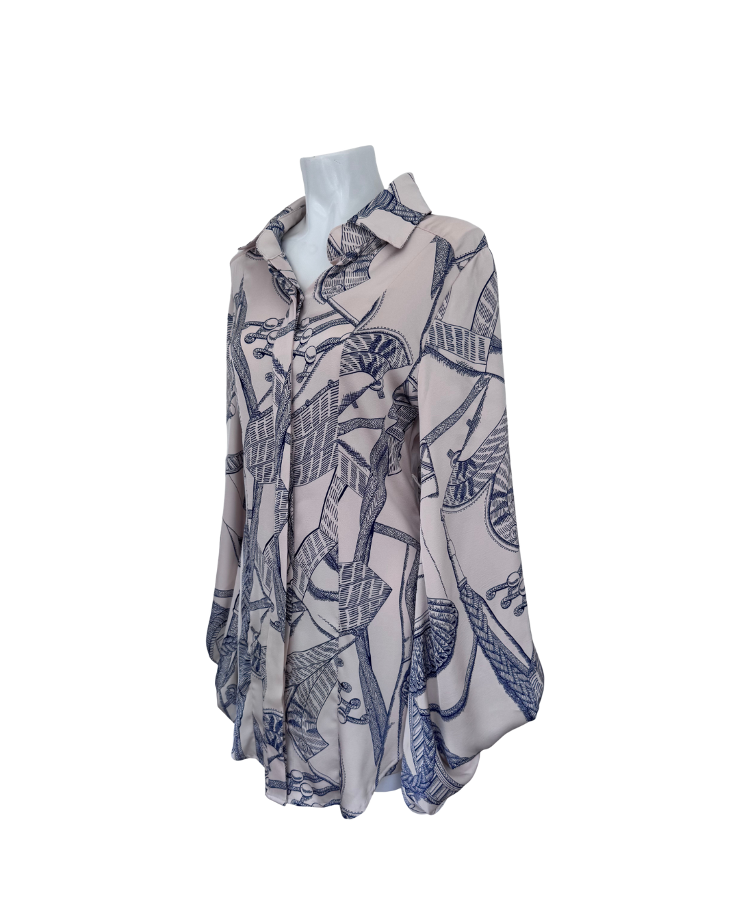 Blusa larga hueso y azul - Ilha Bela
