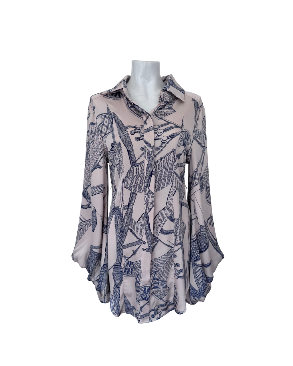 Blusa larga hueso y azul - Ilha Bela