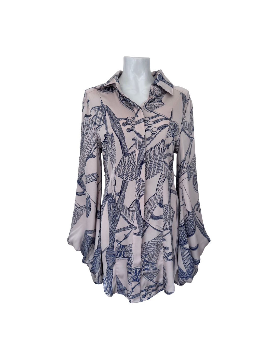 Blusa larga hueso y azul - Ilha Bela