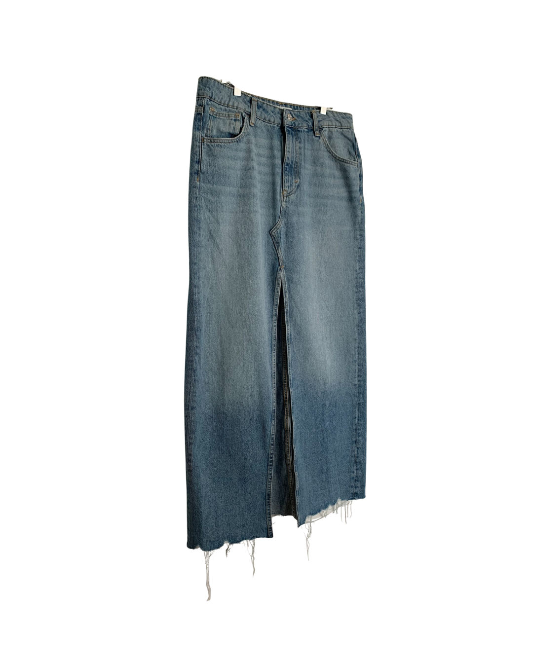 Maxifalda denim deshilachado celeste - Mango