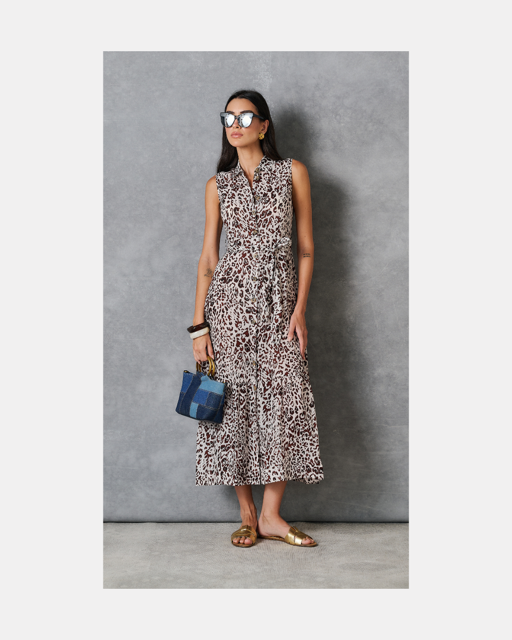 Maxivestido animal print marron y hueso - Pinko