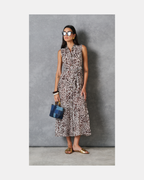 Maxivestido animal print marron y hueso - Pinko