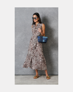 Maxivestido animal print marron y hueso - Pinko