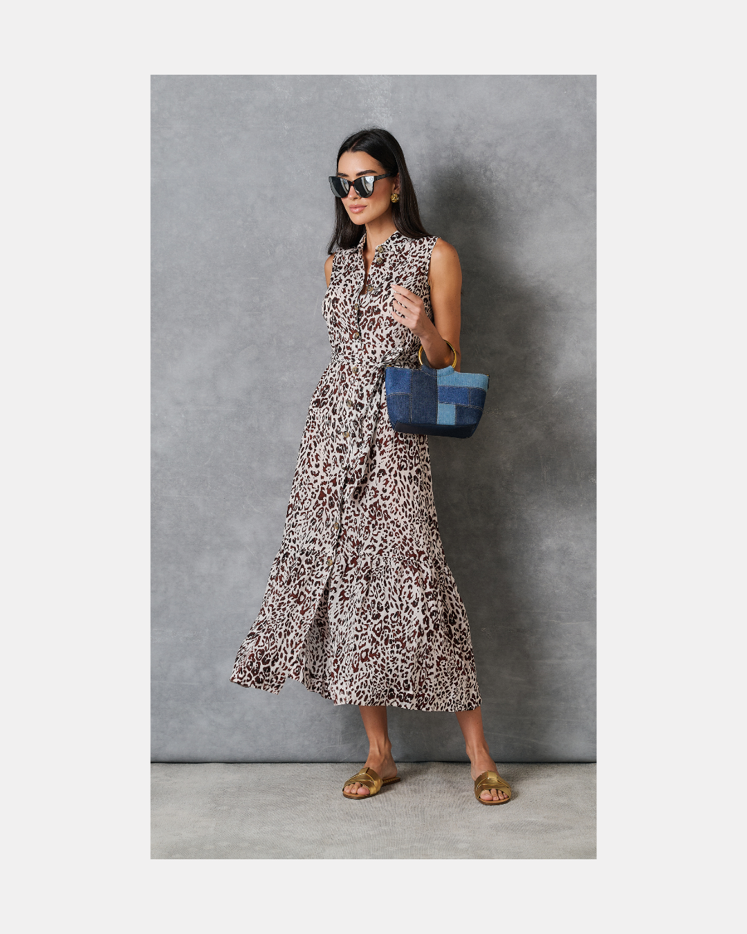 Maxivestido animal print marron y hueso - Pinko