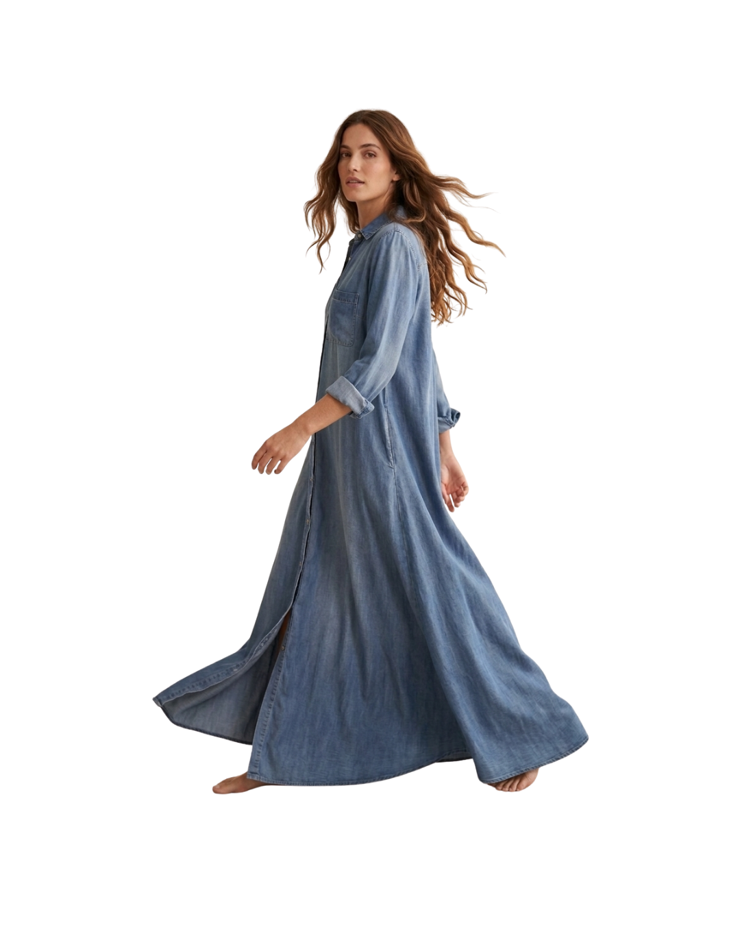 Maxivestido camisero denim de manga larga  - Minimal