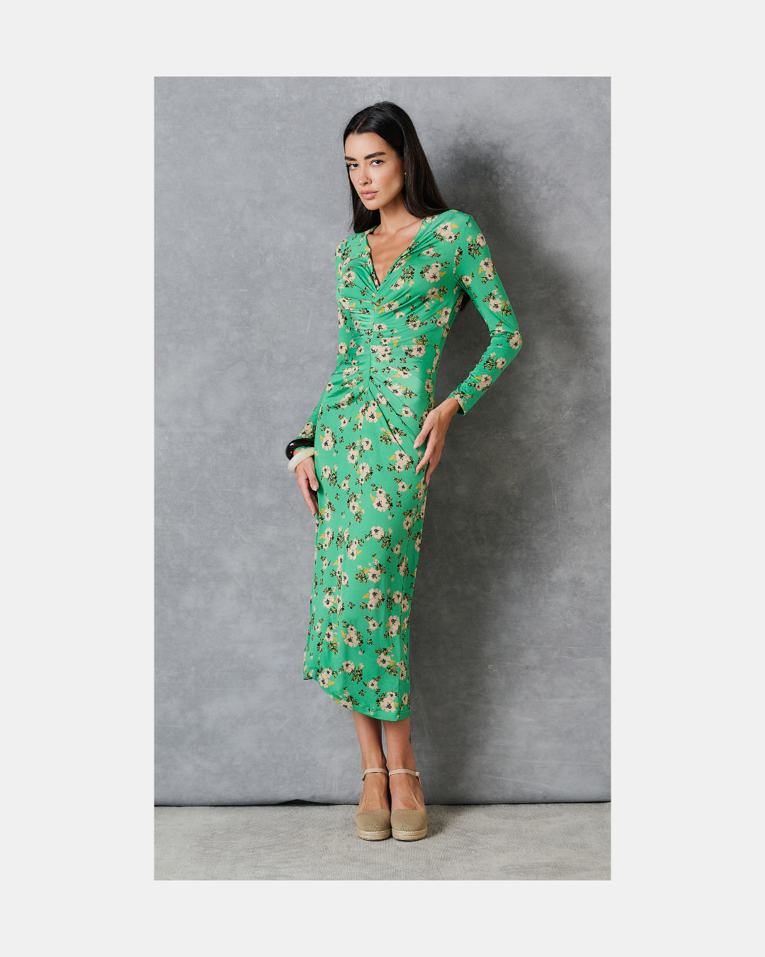 Maxivestido flores verde - Mango