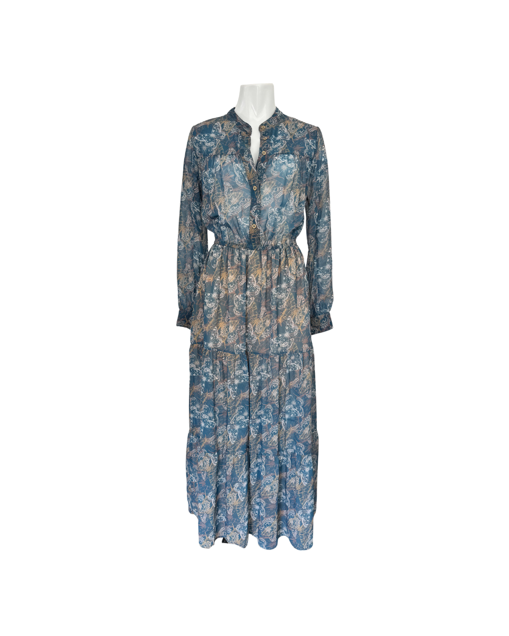 Maxivestido manga larga azul - Sabz