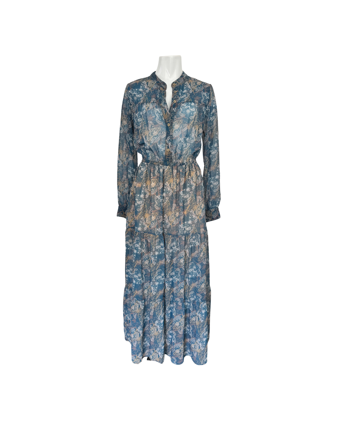 Maxivestido manga larga azul - Sabz