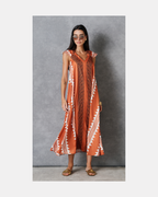 Maxivestido naranja de manga corta de seda