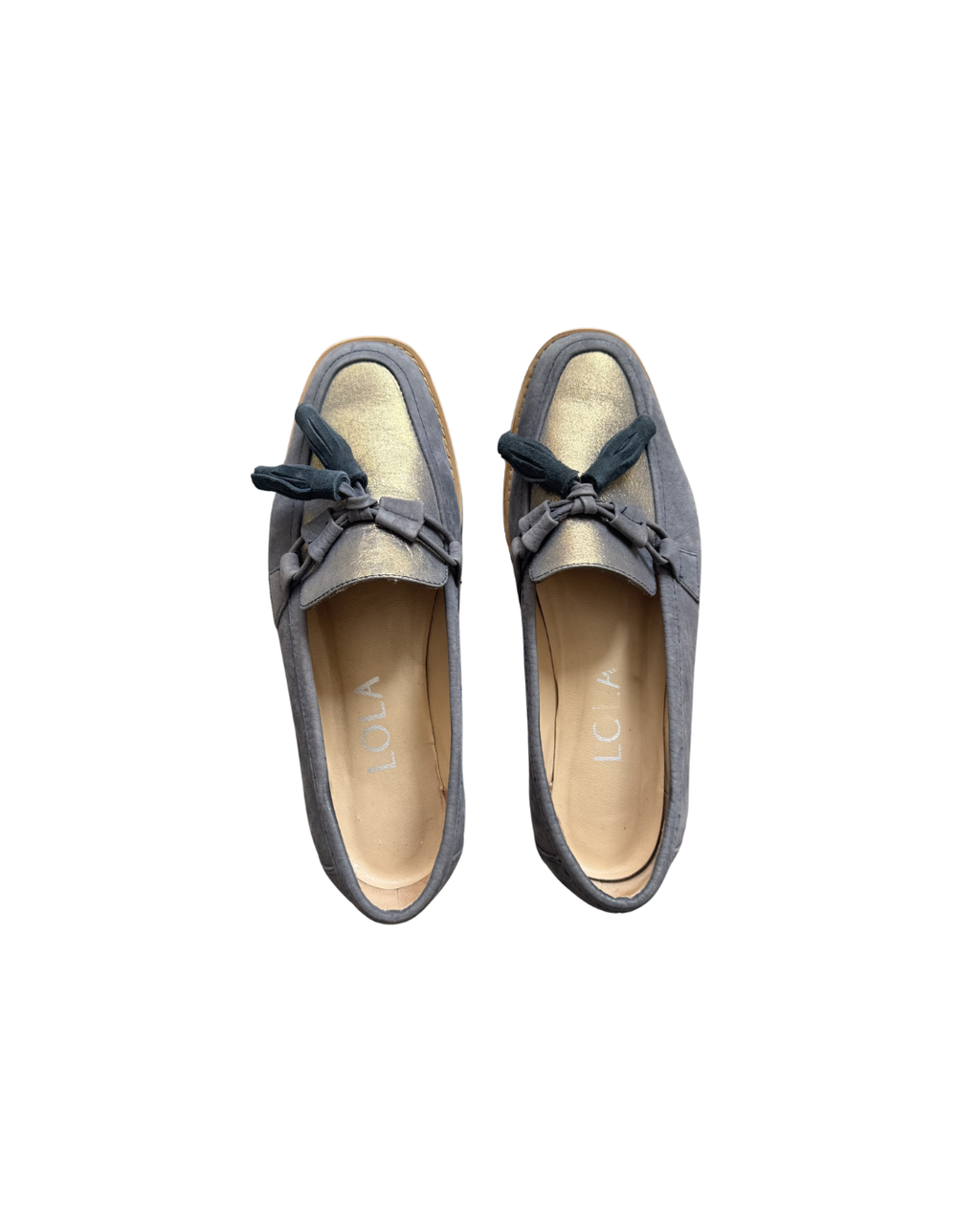 Mocasines de cuero azul con plataforma  - Lola
