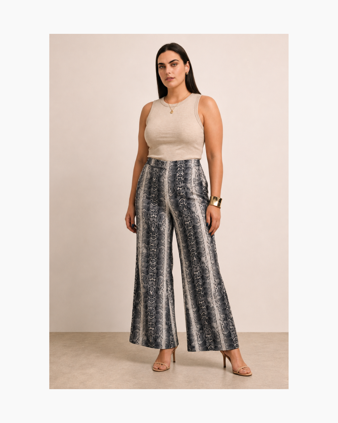 Pantalon animal print hueso y negro - Moda & Cia
