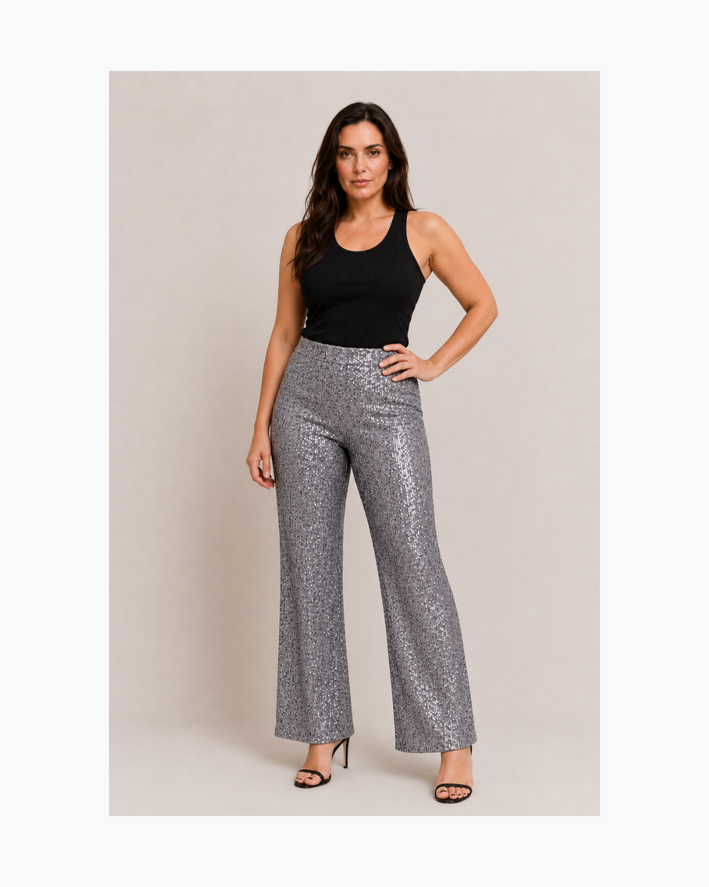 Pantalon flare lentejuelas plateado - Mango