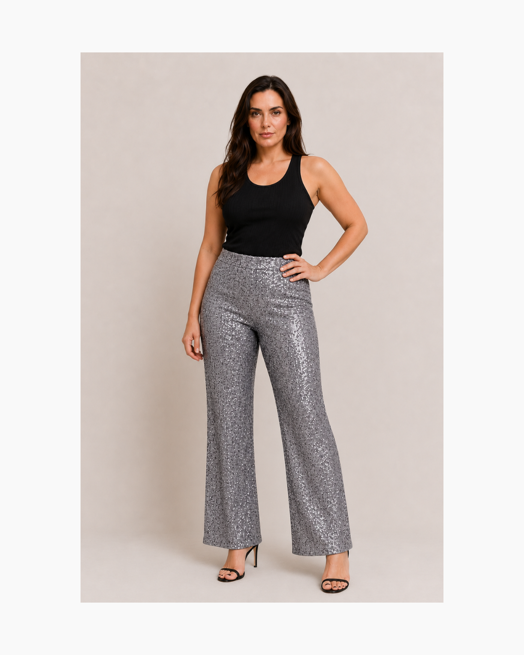 Pantalon flare lentejuelas plateado - Mango