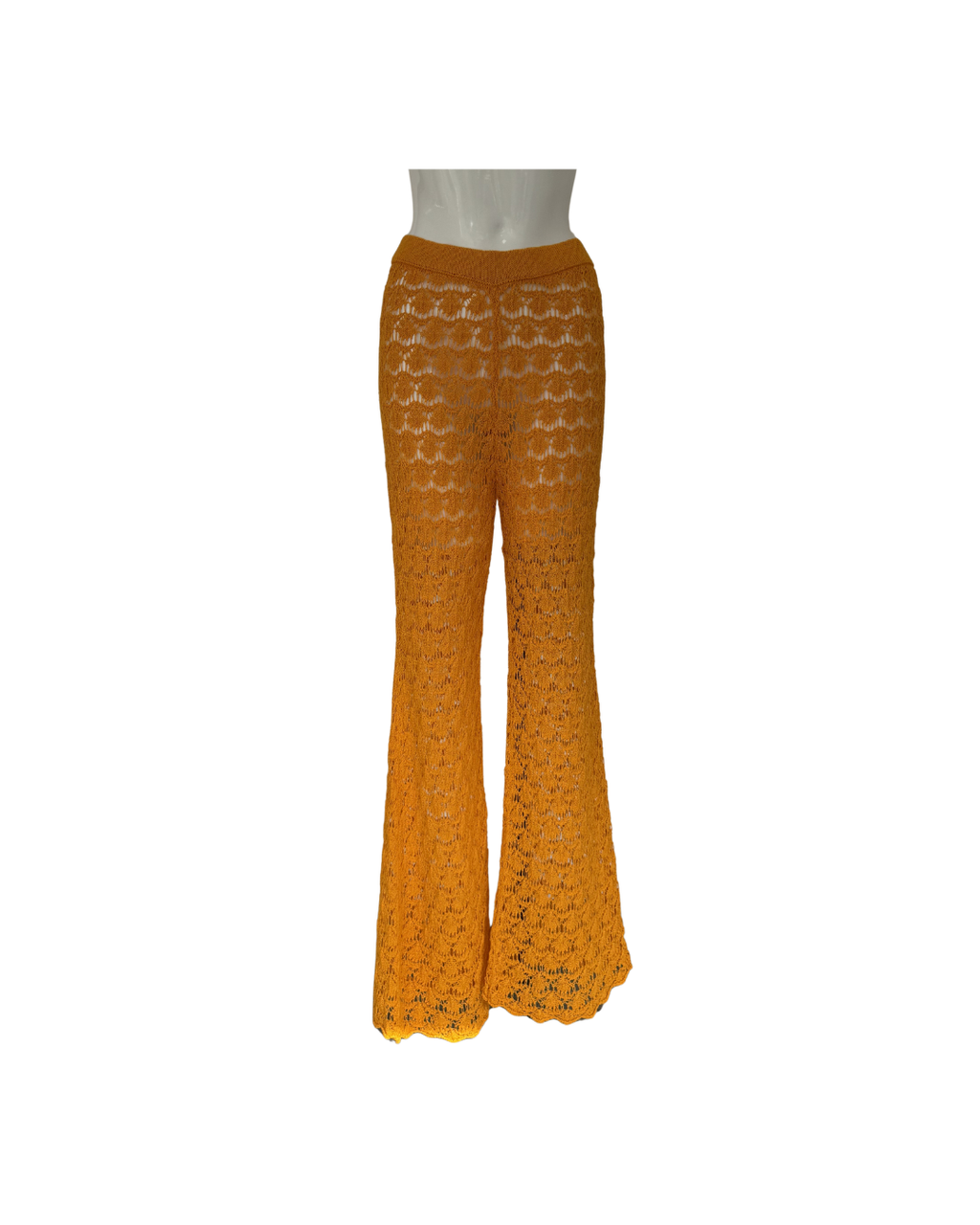 Pantalon crochet flare naranja - Mango