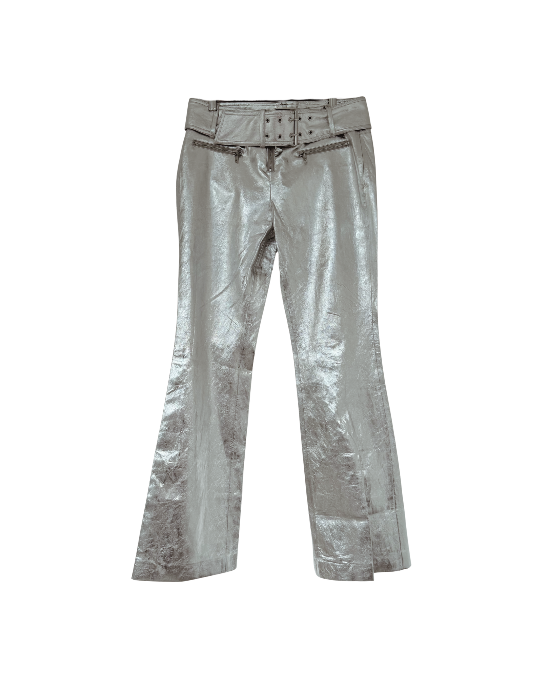 Pantalon metalizado cinturon plateado - Mango
