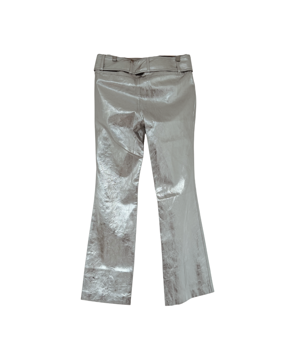 Pantalon metalizado cinturon plateado - Mango