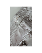 Pantalon metalizado cinturon plateado - Mango
