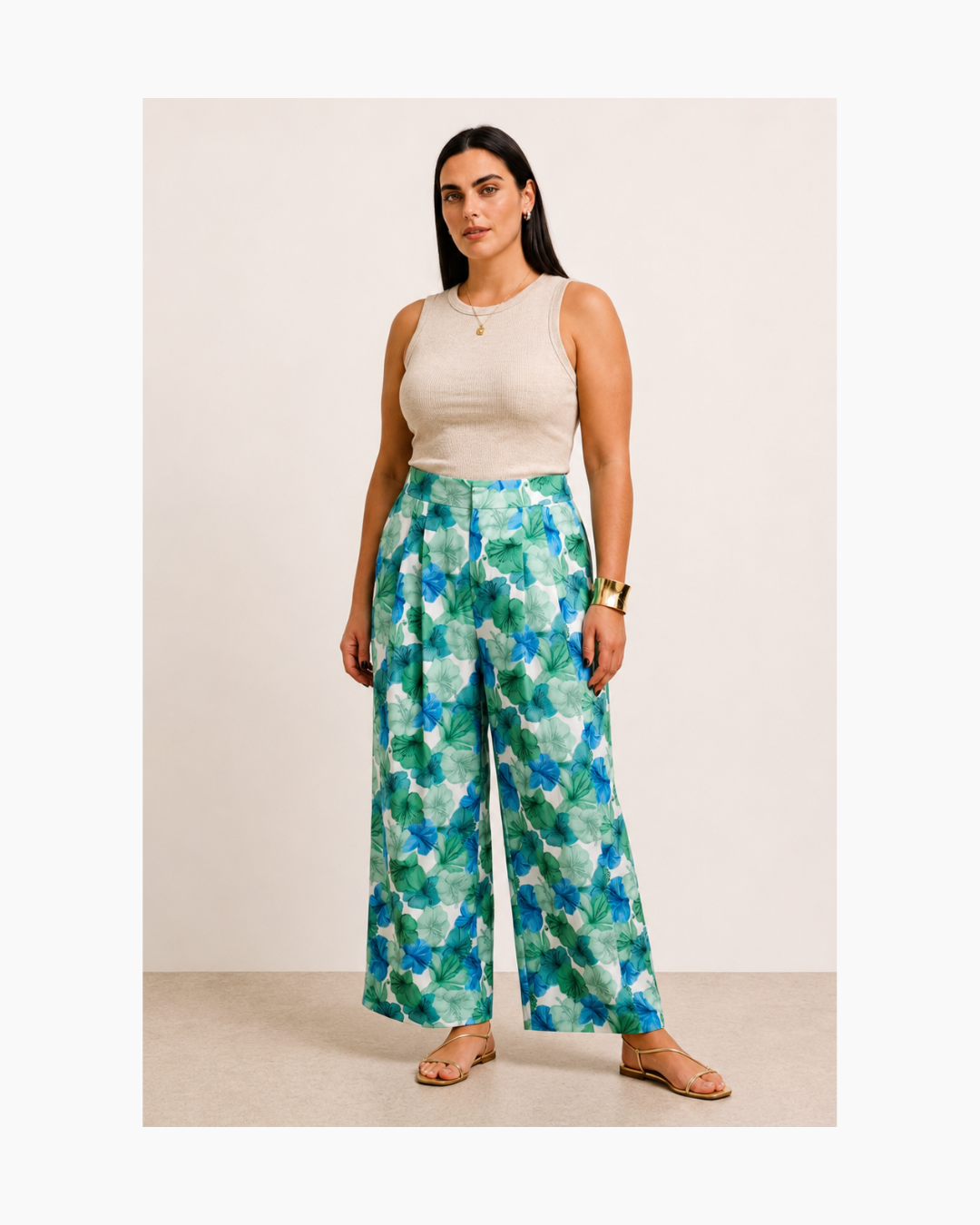 Pantalon palazzo verde y celeste - Fasce