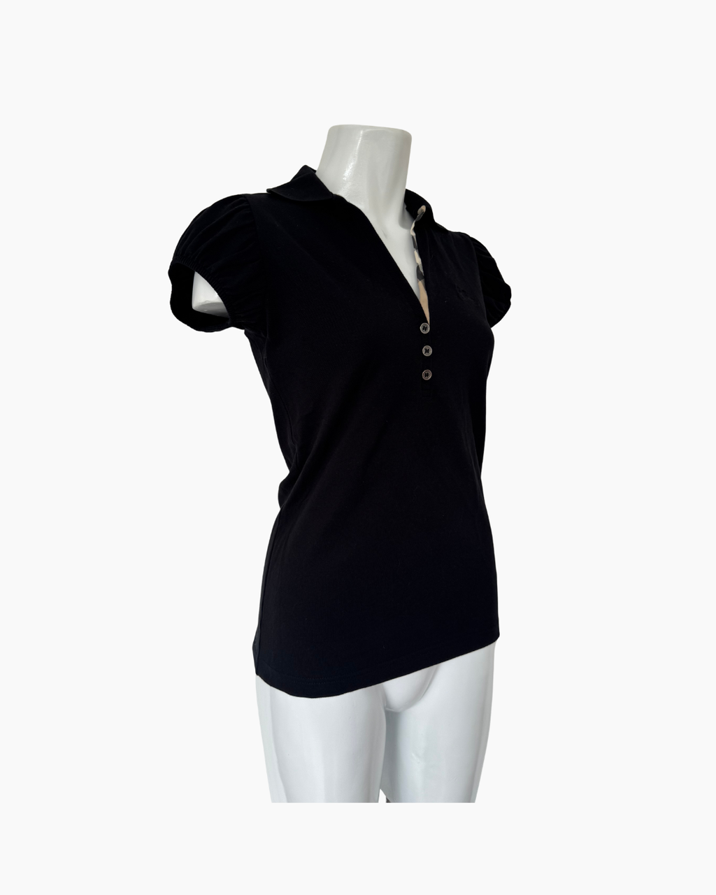 Top de manga corta de rib negro Burberry