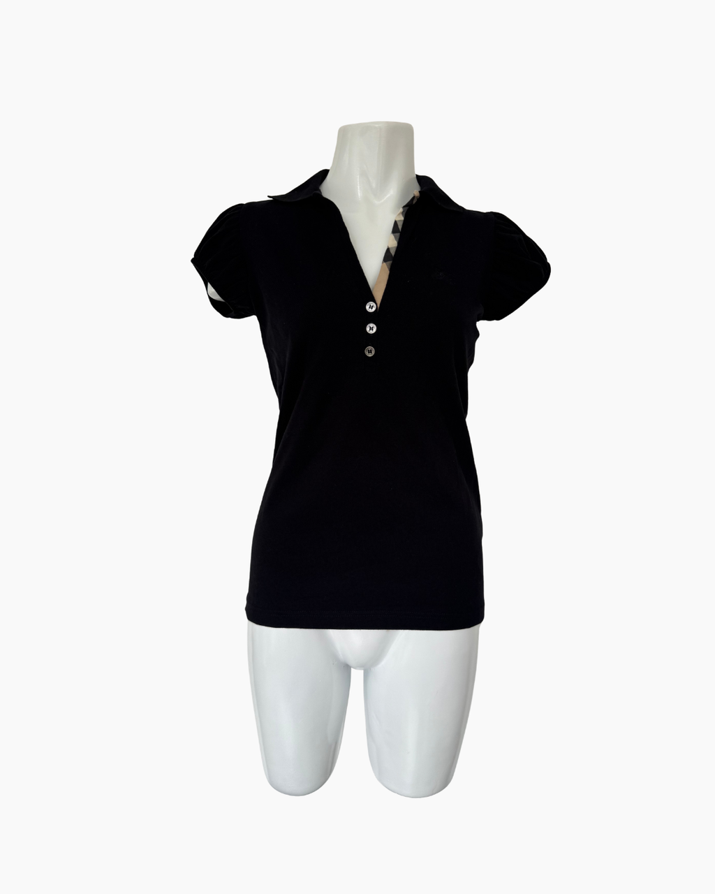 Top de manga corta de rib negro Burberry