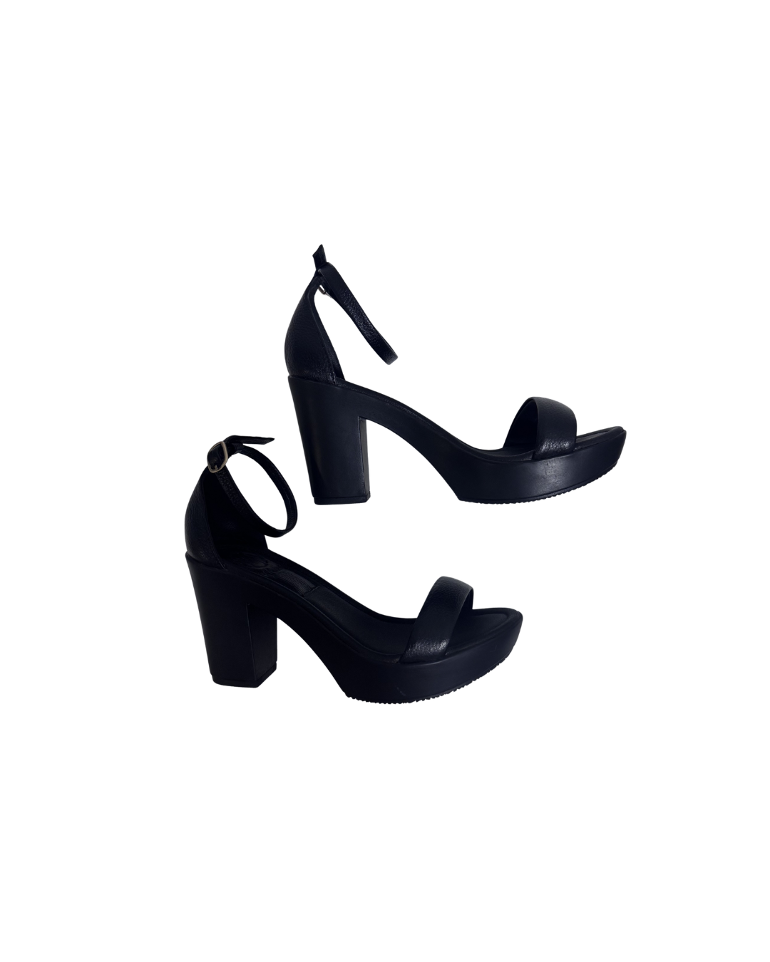 Sandalias negras de cuero de taco alto - Mandina