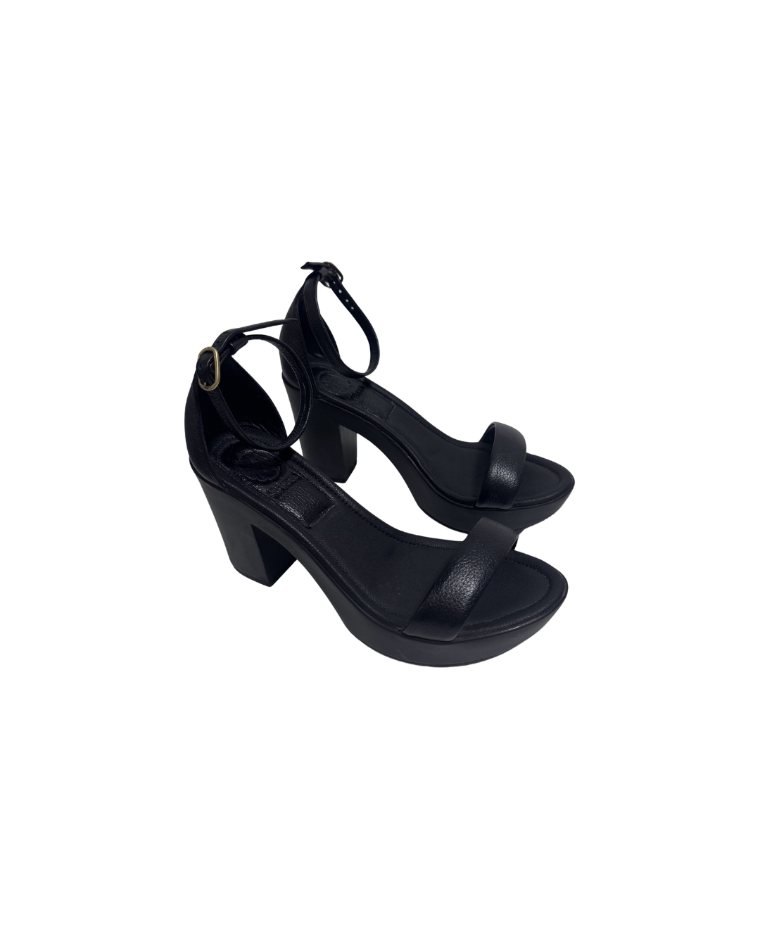 Sandalias negras de cuero de taco alto - Mandina