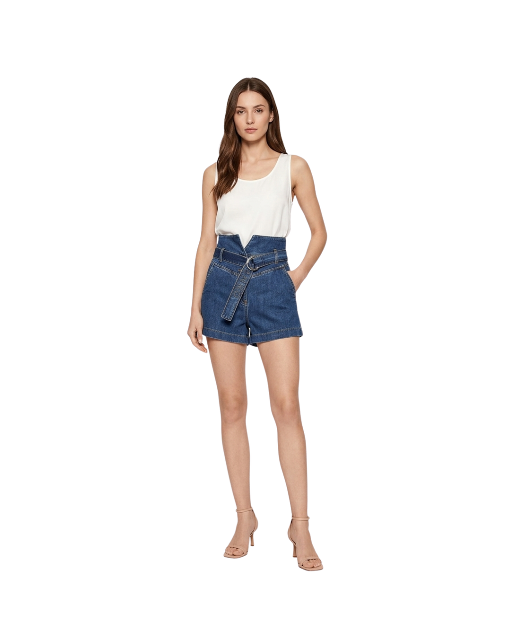 Shorts denim cintura alta azul - Pinko