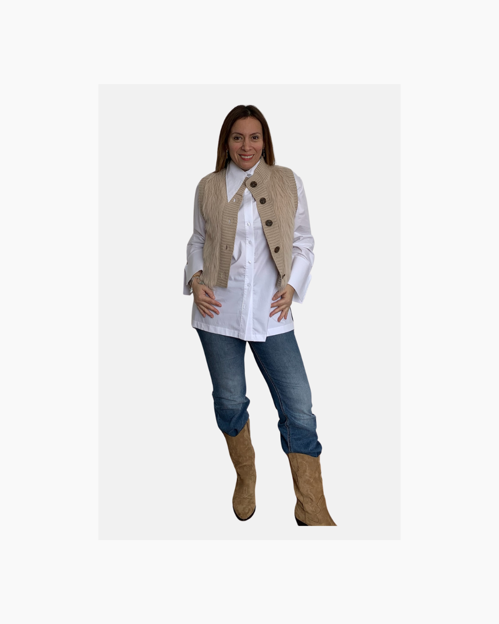 Chaleco beige de piel sintetica - Titi Lima